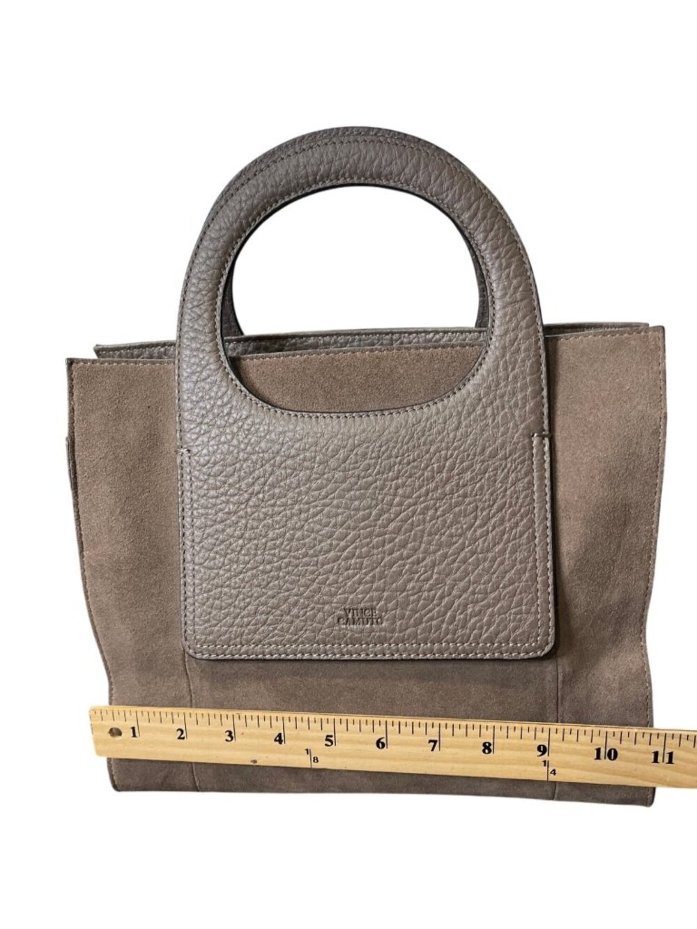 Vince Camuto Beck Leather Tote Pebbled Leather & Suede Taupe Detachable-Strap - Picture 7 of 8